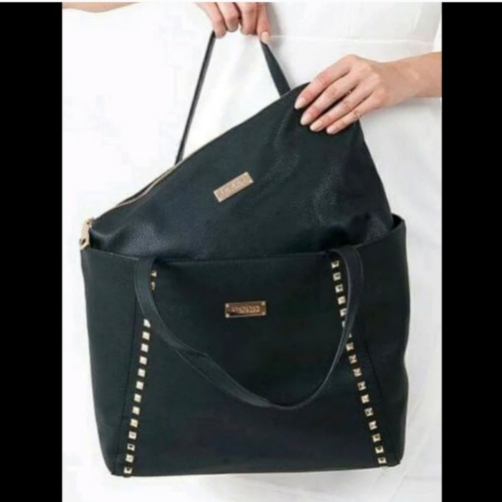 Black Jane 2-in-1 Studded Zip Tote & Crossbody Insert Purse Bag